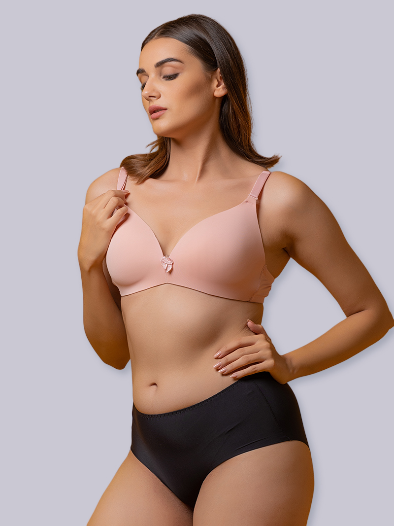 Drop-Dead Soft Lycra Deep Neck Lightly Padded 3/4 Coverage Non- Wire Bra in Light Pink   | Bold & Bae Fashion